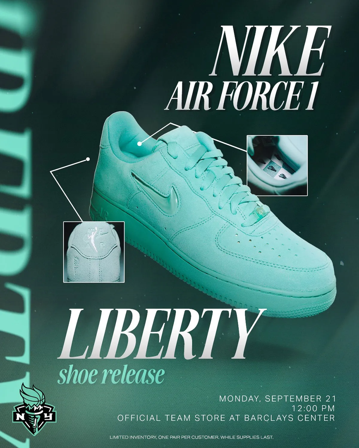 NYの象徴を纏う。WNBA「ニューヨーク・リバティ」仕様のAir Force 1 Jewelが登場